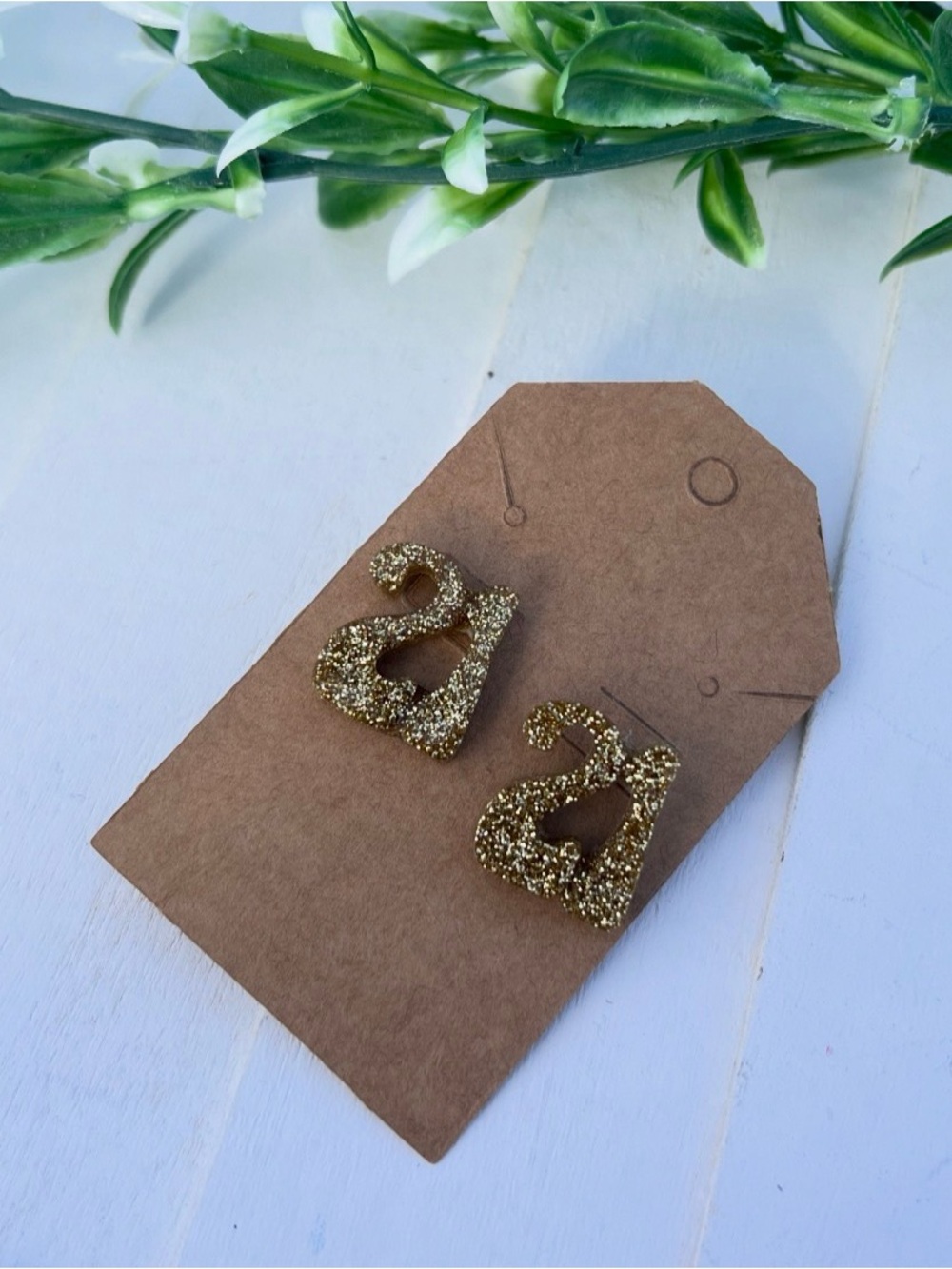 Gold Glitter Number 21 Stud Earrings